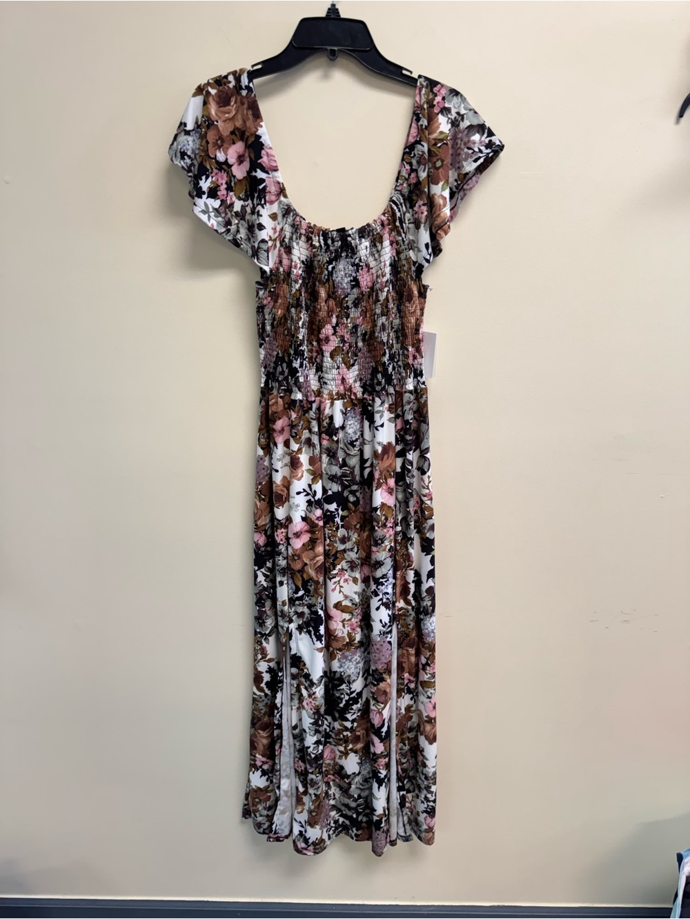 Floral Smocked Maxi Dress in Pink & Brown